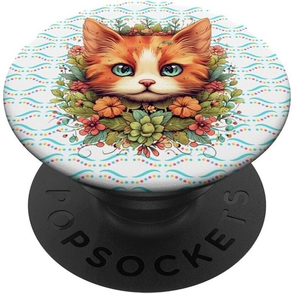 Pop Sockets for Phone Floral Kitty Cat Watercolor Grip & Stand Swappable Design - Picture 1 of 8